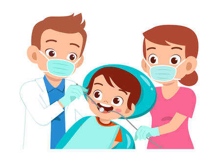 happy cute kid go to dentist check