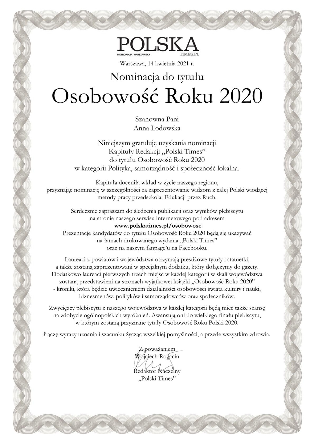 Nominacja Anna Lodowska